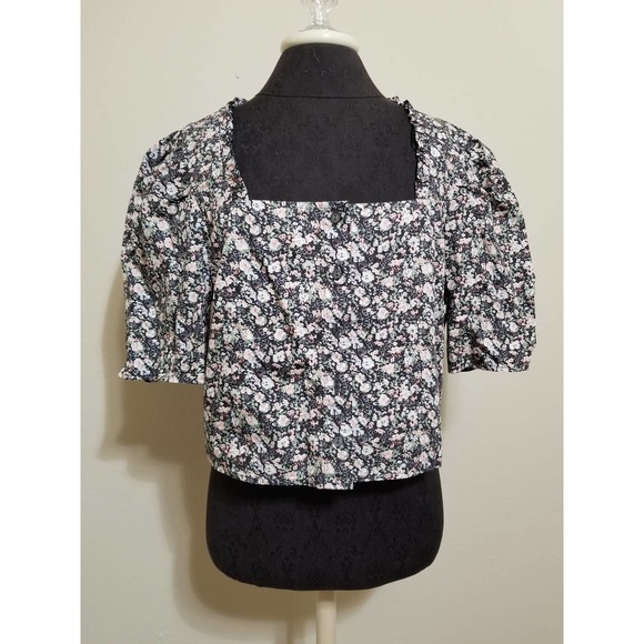 Levi's Women's Shirt Crop Tops Puff Sleeve Square Neck Size X Large Gree… - Picture 1 of 11